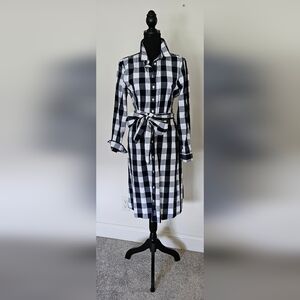 J. Crew Navy Blue and White Checkered Dress Size 12